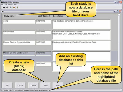 ENPAP-BALANCE Database screen
